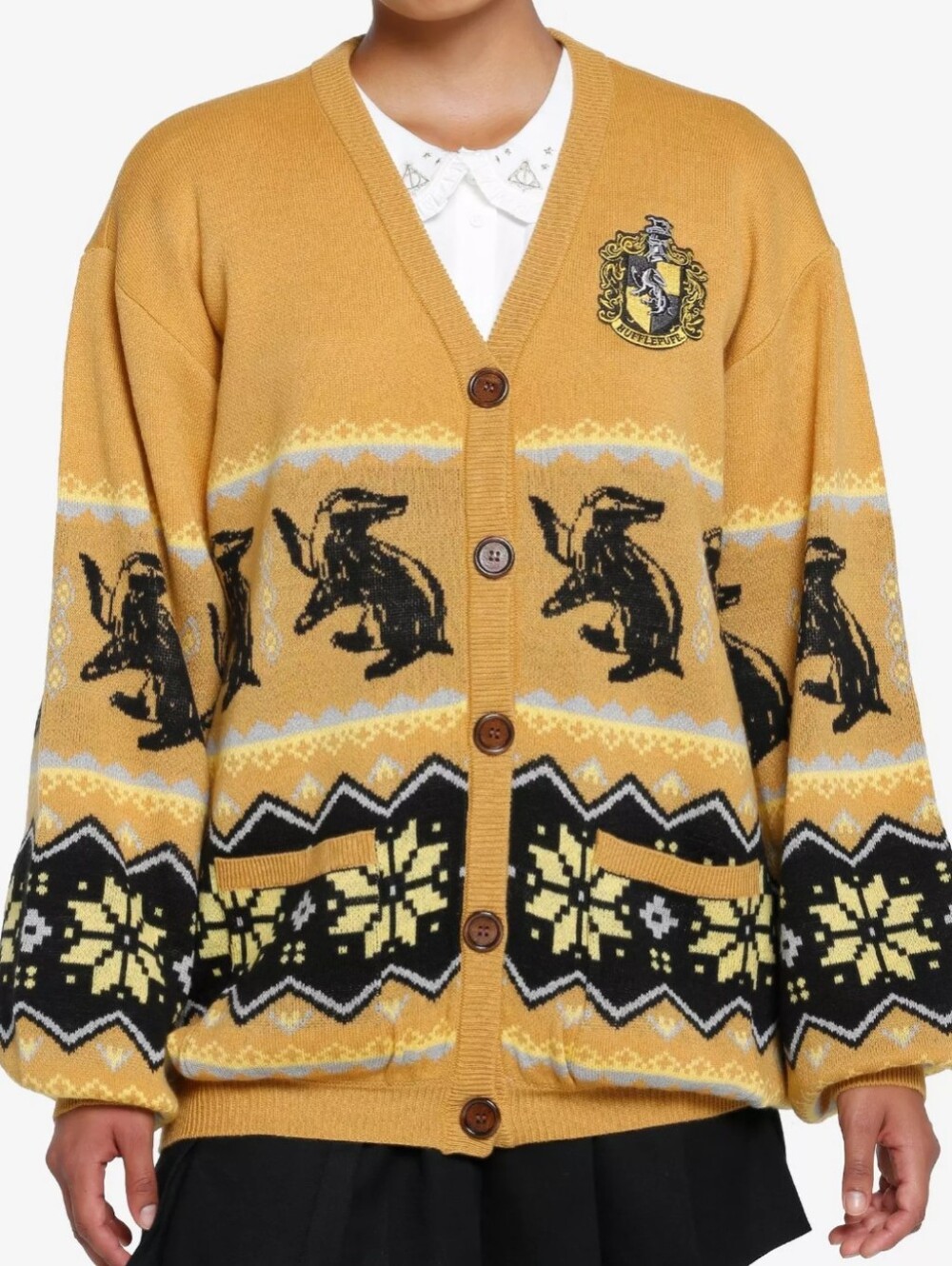 Wizarding World of Harry Potter Hufflepuff House Fair Isle Knit Cardigan XL